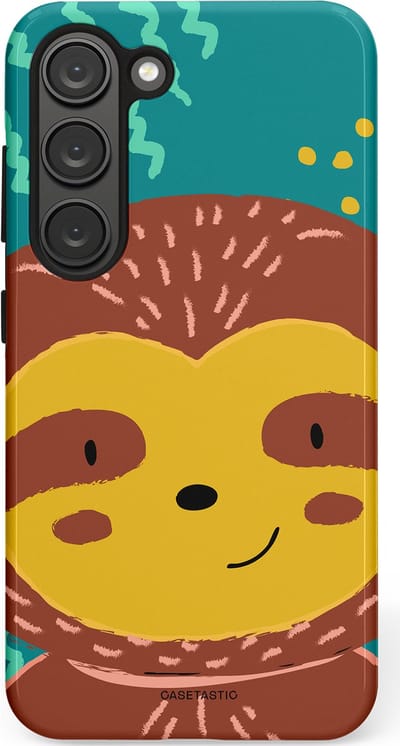 Casetastic hoesje geschikt voor Samsung Galaxy S23 - Dubbellaagse bescherming - Vrolijke luiaard - Fashion Case - Terracotta Petrol Goud