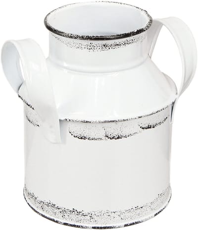 Decoratieve metalen kan met handvatten, wit en zwart, 13 cm hoog, 2 st