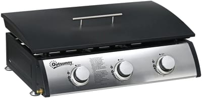 Gasbarbecue - Tafelmodel Gasbarbecue en Gasgrill - 3 Branders - 7,5 kW - met Deksel, Vetopvangbak, Antiaanbakplaat - 63 x 47 x 25 cm - Zwart + Zilver