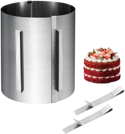 GELLDG Taartring Verstelbaar - 6-12 Inch Uitzetbaar - Handgreep Ontwerp - Sterk en Niet Vervormend - RVS Materiaal - Diameter 20 cm - Geschikt voor Taartlagen en Decoreren van Room- en Motief Taarten