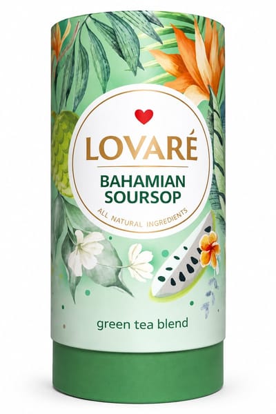 Lovaré Bahamian Soursop Losse Groene Thee 80g – Premium Chinese Groene Thee met Soursop & Sinaasappelbloesem – Luxe Thee in Bewaartube – Exotische Thee Cadeau