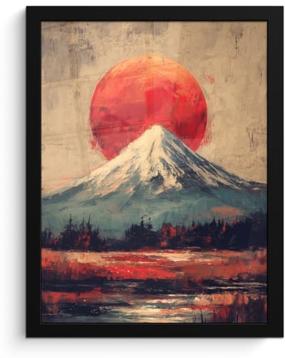 Poster in lijst - Fotolijst 30x40 cm - Posters - Bergtop - Sneeuw - Zon - Posterlijst zwart - Decoratie - Wanddecoratie woonkamer - Muurdecoratie slaapkamer