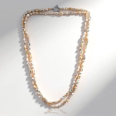 Cavill - Zilveren halsketting - 925 Sterling Zilver Gerhodineerd - Witte Keshi Zoetwaterparels - lange elegante parelhalsketting dames cadeau