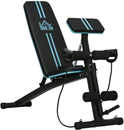 JAQZY Fitnessbank - Halterbank - Trainingsbank - Opklapbaar - 7 Standen rugleuning - Beenverlenging - 160×54×106cm (L×B×H) - Zwart