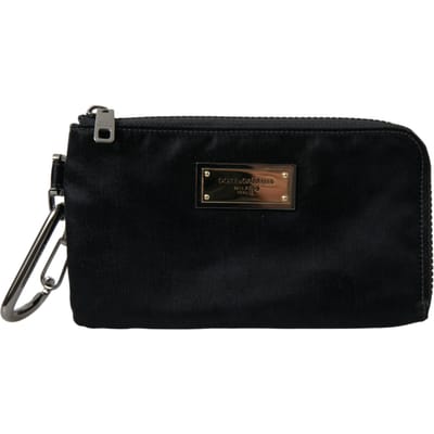 Zwarte Nylon Logo Plaque Sleutelhanger Pouch Clutch Tassen