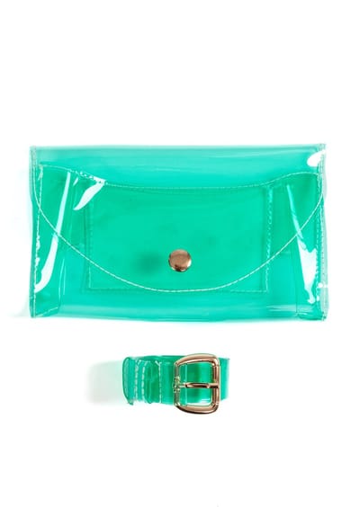 KIMU® Klein Groen Transparant Heuptasje Aan Riem - Heuptas Pvc Fanny Pack - Doorzichtig Tas Tasje - 1 Drukknoopje Festival