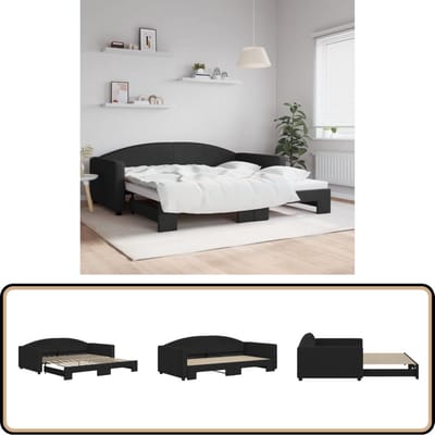 vidaXL Slaapbank met onderschuifbed - Zwart - 100x200 cm Slaapbank - Tweepersoonsbed - Multifunctioneel Meubilair - Zwarte Slaapbank - Design Slaapbank