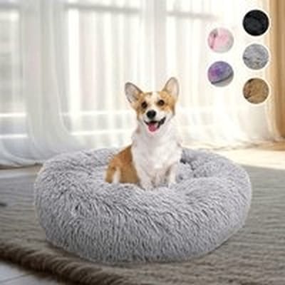 Hondenbed, kattenkussen, donut, knuffeldier, rond, gezellig en verwarmend, pluche kussen voor kleine en middelgrote honden, katten, cadeau voor kleine honden en katten (90 cm)