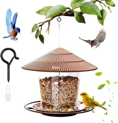 Vogelvoederhuis voor de tuin, kunststof voederdispenser met 5 voedergaten, ideaal voor tuinvogels en het aantrekken van vogels