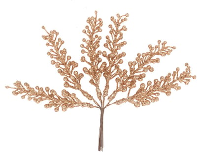 ARTYFETES - 6 takken met roségouden glitterbessen 17 cm op steel