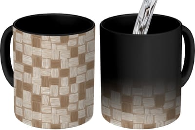 Magische Mok - Foto op Warmte Mokken - Koffiemok - Blok - Patroon - Bruin - Magic Mok - Beker - 350 ML - Theemok