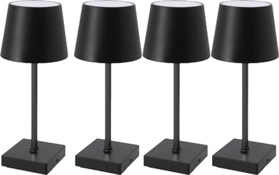 LED Tafellamp - 4 Stuks - Zwart - USB Oplaadbaar - Draadloos - Touch Schakelaar - Aluminium - Dimbaar - Industrieel