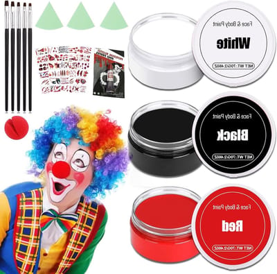 Griezelige Clown Make-up Set met 5 Penseeltjes, Geschikt voor Halloween, Carnaval en SFX Make-up voor Volwassenen en Kinderen
