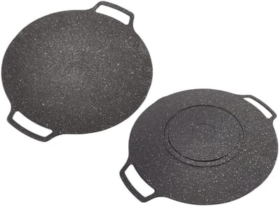 Dailygoods- Grillplaat 36 cm - Ronde Antiaanbakpan - Draagbare Grillpan - Aluminiumlegering - Multifunctioneel - Geschikt voor Inductie en Gas - Bakplaat