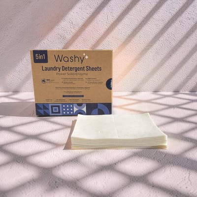 Washy Wasstrips Kersengeur- Wasmiddeldoekjes voor Witte, Gekleurde en Zwarte Was - Wasmiddel Strips - Eco Wasmiddel Vellen - Duurzame Laundry Strips (100 wasbeurten)