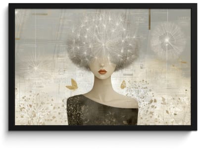 Poster in lijst - Fotolijst 60x40 cm - Posters - Pluis - Vrouw - Beige - Posterlijst zwart - Decoratie - Wanddecoratie woonkamer - Muurdecoratie slaapkamer