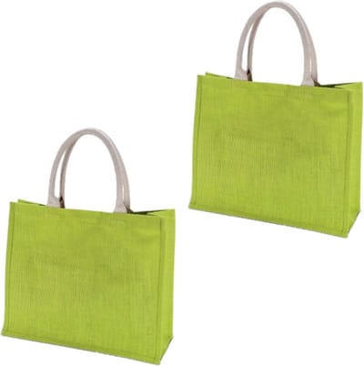 Jute boodschappen strandtas - 2x stuks - groen - 42 x 36 cm - Strandartikelen beach bags/shoppers - 22 liter