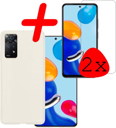 Hoesje Met 2x Screenprotector - Geschikt voor Xiaomi Redmi Note 11s - Sterk & Shockproof - Back Cover - Siliconen Case - Telefoon Hoes - Wit