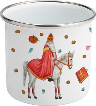 World of Mies emaille mok met naam - handgeschilderde Sinterklaas - gepersonaliseerd Sinterklaascadeau