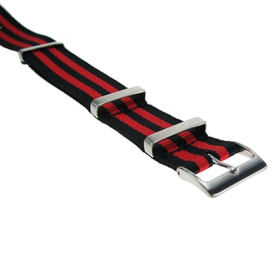 Nylon band zwart-rood gestreept, 20mm