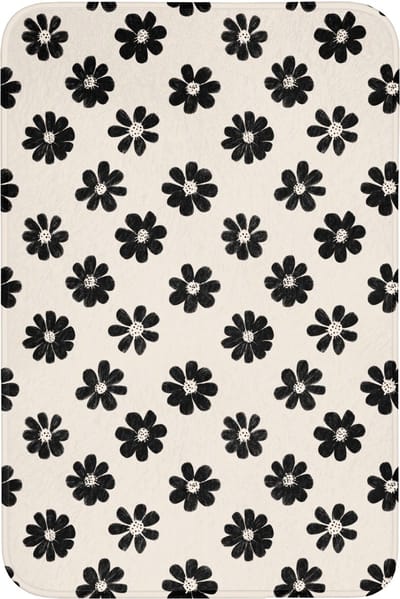 Badmat 60x90 cm - Antislip - Grafisch - Madeliefjes - Zwart - Beige - Badmatten voor badkamer - Badkamermat - Douchemat - Badkamer mat