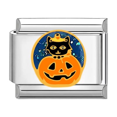 Quiges - Schakel - Bedel - 9mm - charms - Helloween - Oumpkin - Zwarte Kat - Geschikt voor - armband - Schakelarmband - italy bedels armband