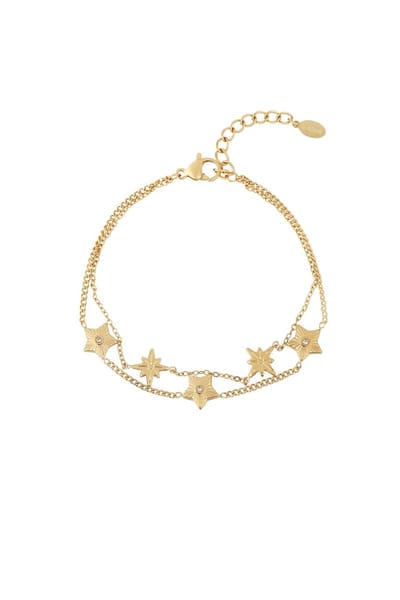 Armband met sterren - Stainless steel - Dubbelllaags - Goudkleur