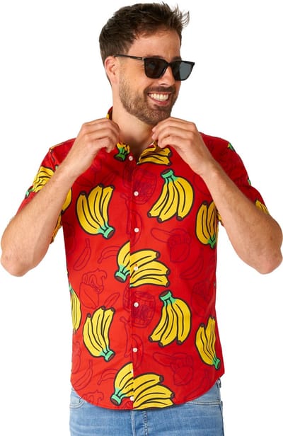 OppoSuits SHIRT Short Sleeve Donkey Kong™ - Heren Overhemd - Carnavalskleding - Nintendo Overhemd - Rood - Maat XS