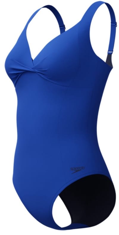 Speedo Shaping Cross Knot 1 Piece Dames Sportbadpak - Corrigerend Badpak Dames - Zwempak Dames met Uitneembare Cups - Sportbadpak Dames met Hartvormige Halslijn en Verstelbare Bandjes - Blauw - 40