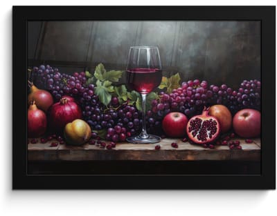 Poster in lijst - Fotolijst 30x20 cm - Posters - Wijn - Fruit - Stilleven - Posterlijst zwart - Decoratie - Wanddecoratie woonkamer - Muurdecoratie slaapkamer
