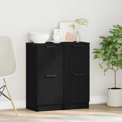 vidaXL - Dressoir - 2 - st - Zwart - Eiken - 30 - x - 30 - x - 70 - cm - Bewerkt - hout