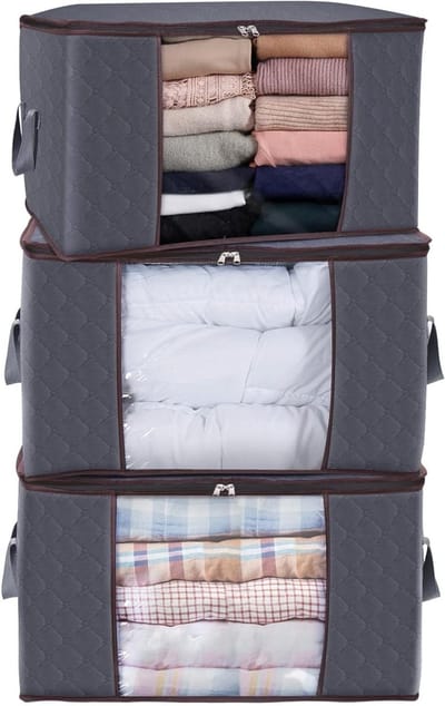 Allecto - Grote Opbergtas voor Kleding - Ruimtebesparend en veelzijdig - Grijs - Stevige Ritssluiting - Perfect voor Bedding en Dekens - 3 x 90L