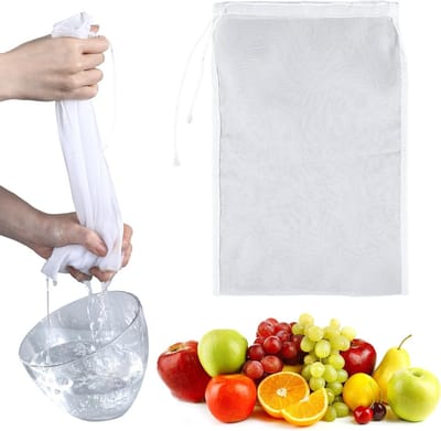Allecto Plus - Set van 4 biologisch wasbare notenmelkzakken met trekkoord - Fijnmazige zeefdoek voor herbruikbaar filteren van fruitsap, yoghurt en kaas - 20 x 30 cm