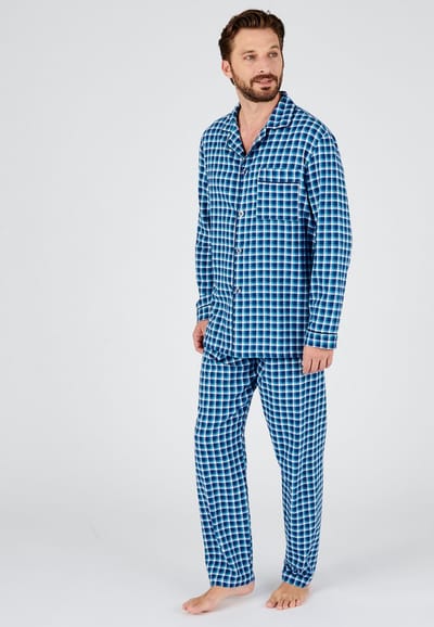 Damart - Pyjama van geborsteld flanel zuiver katoen - Heren - Blauw - M