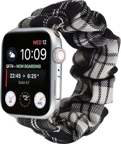 By Qubix - Geschikt voor Apple Watch bandje - Elastisch scrunchie nylon bandje - Zwart / Wit - Geschikt voor Apple Watch 38mm / 40mm / 41mm / 42mm - nylon - bandje iWatch