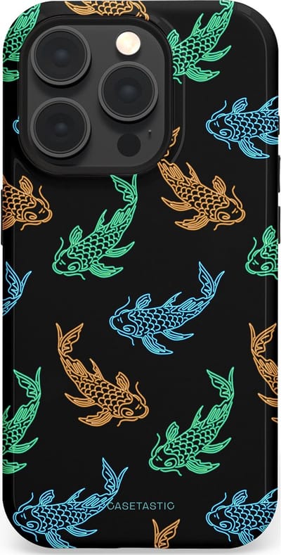 Casetastic hoesje geschikt voor Apple iPhone 15 Pro - MagSafe - Dubbellaagse bescherming - Neon Koi - Fashion Case - Zwart Petrol Donkergroen Bruin