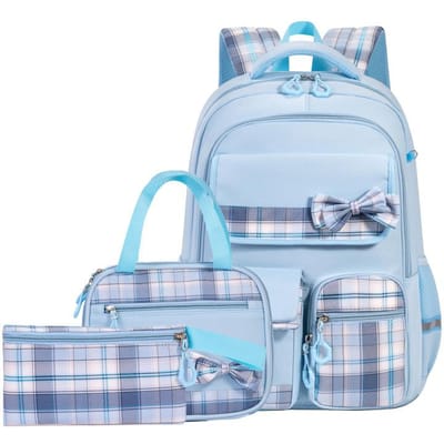 3 stuks/set Schoolrugzak voor Meisjes Boekentas Basisschool Middelbare School Tassen Student Schattige Geruite Rugzak met Lunchtas Etui