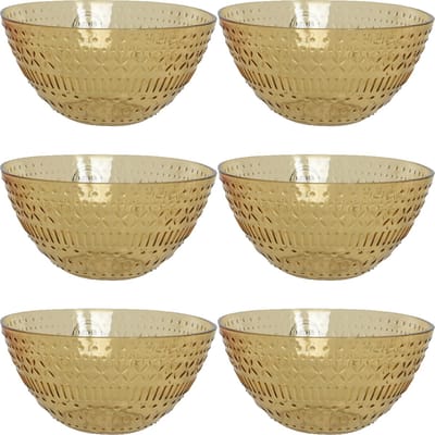Decoris schaaltje/kommetje - 6x - geel - kunststof - D14 x H7 cm - campingservies