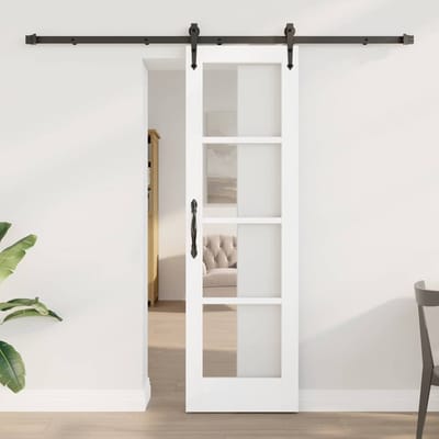 vidaXL - Schuifdeur - ORKDAL - 61 - x - 198,5 - cm - Massief - grenenhout - en - glas - Wit