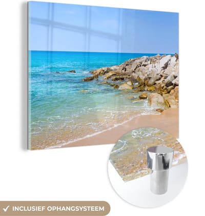 MuchoWow® Glasschilderij 40x30 cm - Schilderij acrylglas - Strand - Zee - Tropisch - Zomer - Foto op glas - Schilderijen