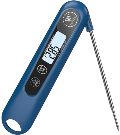 Nauwkeurige Vleesthermometer met Snelle Lezing, Verlicht Scherm en Vouwbare Lange Probe voor Koken, BBQ en Watergebruik