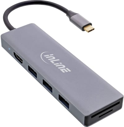 InLine USB-C naar HDMI 4K 30Hz, SD, USB-A, USB-C PD 100W en (Micro) SD adapter | aluminium | 0,15 meter
