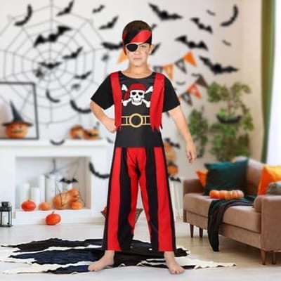 Piratenkostuum voor Kinderen, Outfit voor Jongens met Top, Broek, Ooglap en Hoofdband voor Verkleedfeest en Verjaardagsfeest