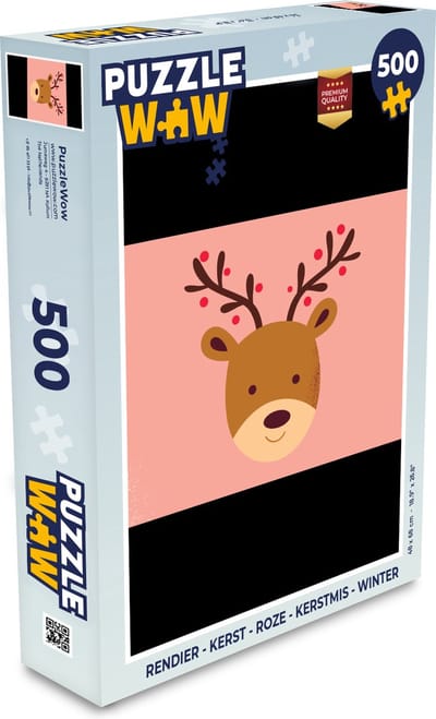Puzzel Rendier - Kerst - Roze - Kerstmis - Winter - Legpuzzel - Puzzel 500 stukjes - Kerst - Cadeau - Kerstcadeau voor mannen, vrouwen en kinderen