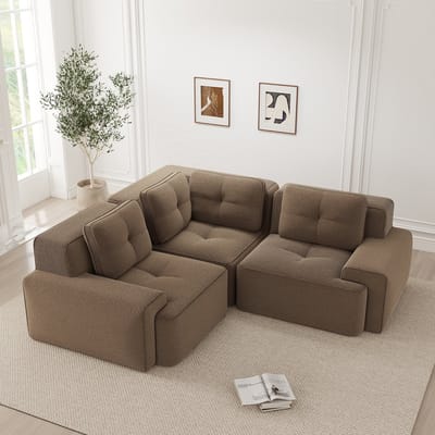 MODENUIT Hoekbank 74 cm - Modulair Combineerbaar en Diepe Zit - Voor Woonkamer en Lounge - Ribstof - Bruin