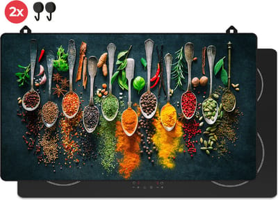 KitchyMist Inductie Beschermer 90x52 cm - Kruiden en Specerijen Lepels - Kookplaat Beschermer - Afdekplaat voor Kookplaat - Inductie Mat - Spatscherm Achterwand Keuken