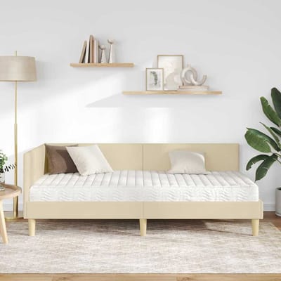 vidaXL - Hoekbedframe - met - Matras - Anders - met - hoofdeinde - 2 - st - Crème - Stof