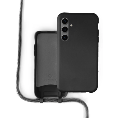 Coverzs Siliconen hoesje met koord geschikt voor Samsung Galaxy A55 (Zwart)