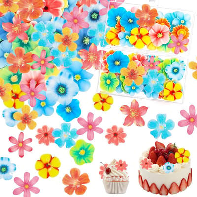 Bloemen voor Taart,100 Stuks Bloemtaartdecoratie,Bloemtoppers voor Cupcakes,Bloemtaartdecoratie,Taartdecoratie voor Verjaardagstaarten,voor Bruiloften,Verjaardagen,Jubilea,Themataartdecoratie
