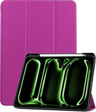 Hoesje Geschikt voor Apple iPad Pro (2024/2025) - 11 inch - Dun & Stevig - Trifold Bookcase - Hard Cover Case - Met Uitsparing Geschikt voor Apple Pencil - Hardcover Book - Tablet Hoes - Paars
